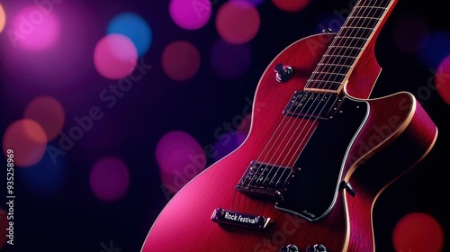 3D Render Of A Guitar With "Rock Festival" Title, Bold And Bright 