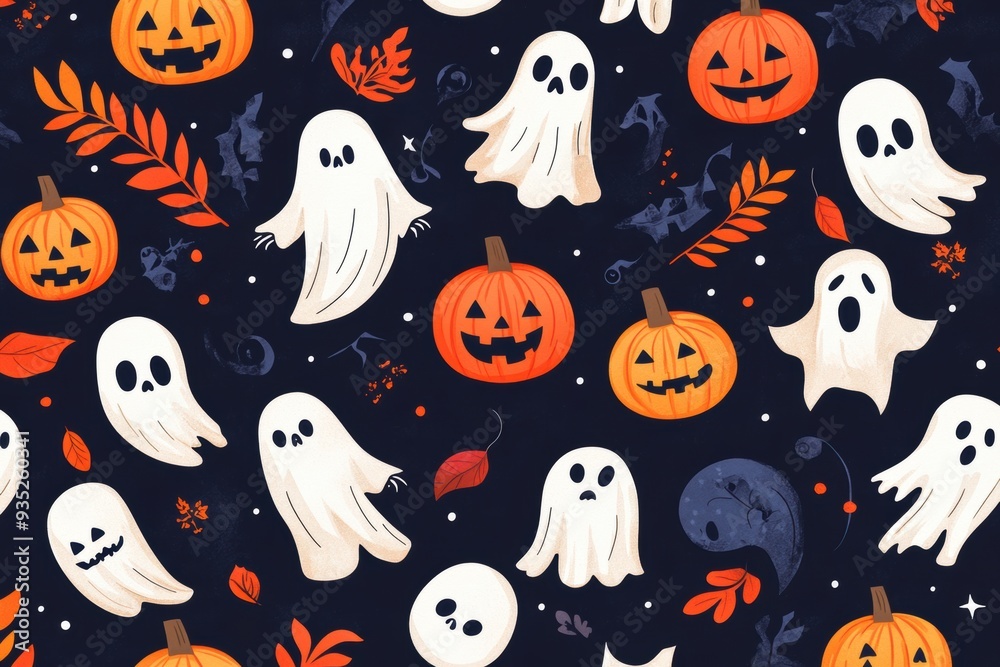 Spooky halloween design with ghosts, skulls, pumpkins, and various haunting motifs Spooky halloween design with ghosts, skulls, pumpkins, and various haunting motifs