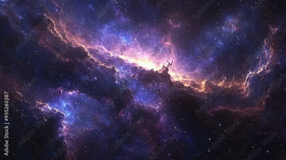 Naklejka premium A Cosmic Orchestra Playing Among The Stars, Nebulae Swirling As The Music Flows Through Space