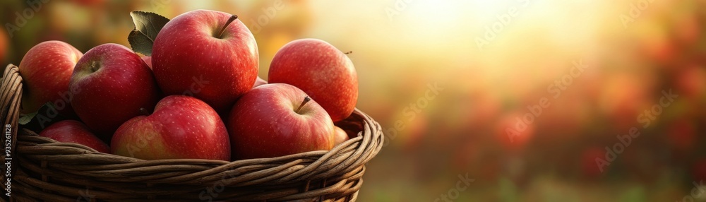 Serene Orchard Beauty: Basket of Freshly Picked Apples in Golden Sunlight Glow Serene Orchard Beauty: Basket of Freshly Picked Apples in Golden Sunlight Glow