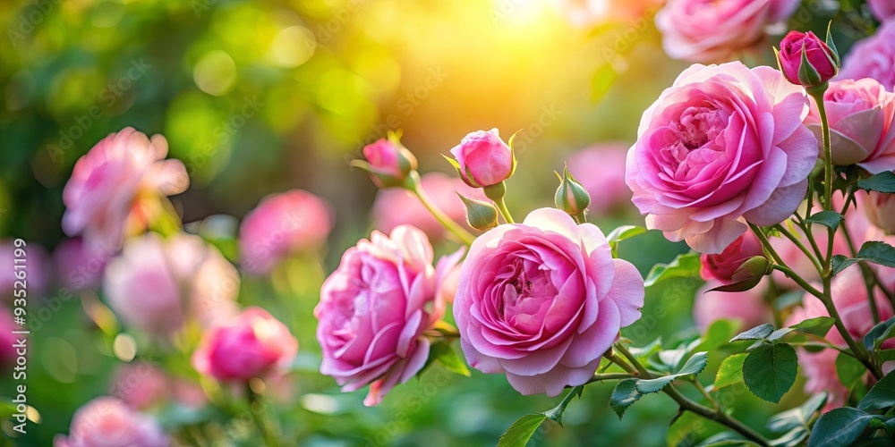 Pink roses blooming in a beautiful garden, pink, roses, flowers, nature, garden, blooming, petals, floral, sunlight, greenery Pink roses blooming in a beautiful garden, pink, roses, flowers, nature, garden, blooming, petals, floral, sunlight, greenery