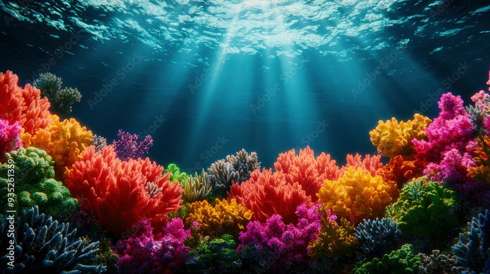 Fototapeta premium A Dreamy Underwater Realm Where Coral Reefs Hum With Soft, Ambient Tones