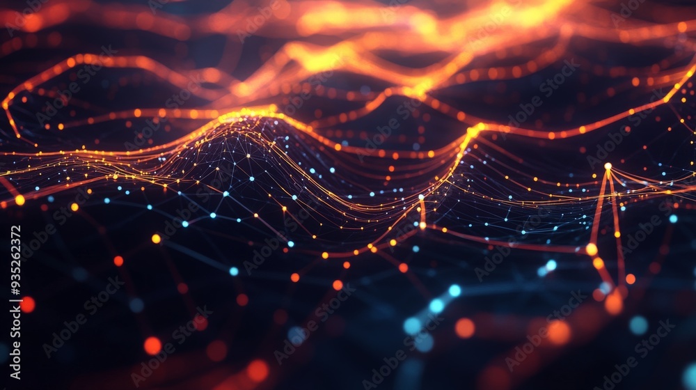 Abstract Digital Landscape with Glowing Lines and Points. Abstract Digital Landscape with Glowing Lines and Points.