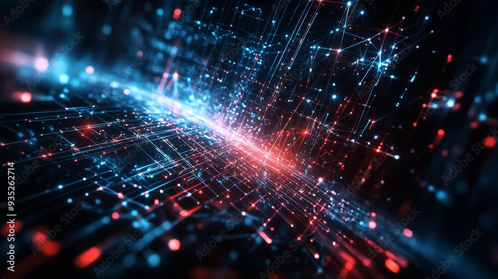 Abstract Digital Network with Red and Blue Lights. Abstract Digital Network with Red and Blue Lights.