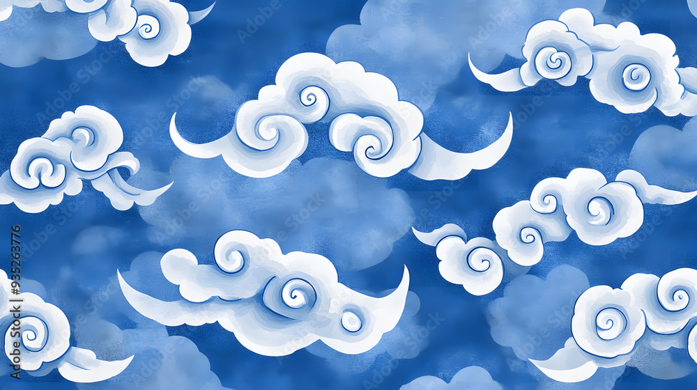 Cloud and Sun Pattern in a Blue Sky Illustration Cloud and Sun Pattern in a Blue Sky Illustration