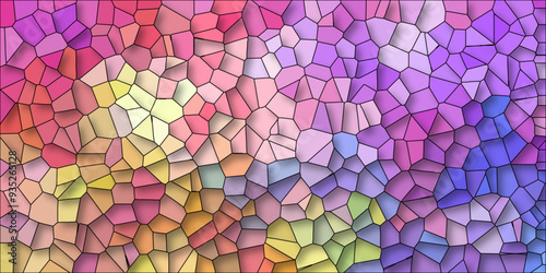 3D Abstract Seamless Multicolor Broken Stained-Glass Geometric Retro Tiles Pattern and Quartz Crystal Voronoi Diagram Background for Website, Fabric Printing, Brochures, Luxury/Premium Packaging	