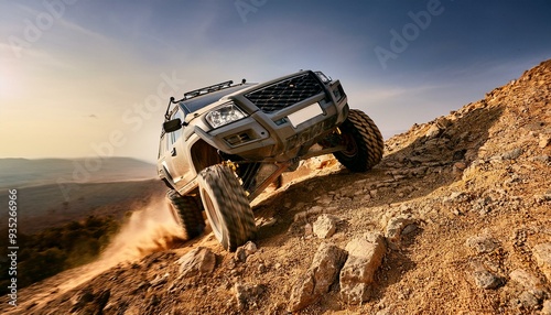 Power and Durability: Off-Road Vehicle Conquers Steep Rocky Hill