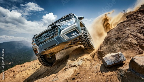 Power and Durability: Off-Road Vehicle Conquers Steep Rocky Hill