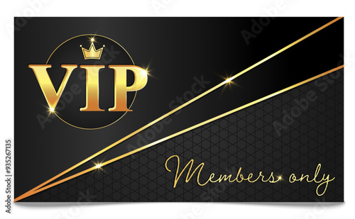 VIP Card, Premium Card with Golden Crown, Memebers Only, Gift Card, Sparkles, Pattern. Business, Casino, Voucher, Vector