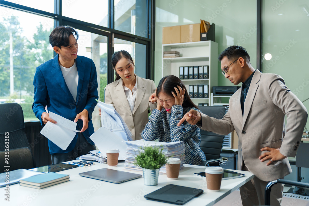 Stressed business person in a demanding career struggles with emotional burnout, overwhelmed by tasks and deadlines. exhausted and frustrated, seeking moment of relief amid her challenging workload. Stressed business person in a demanding career struggles with emotional burnout, overwhelmed by tasks and deadlines. exhausted and frustrated, seeking moment of relief amid her challenging workload.