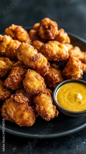 Crispy Chicken Bites with Mustard Sauce.