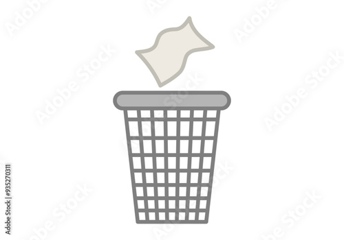 Papel tirándose en un papelera gris