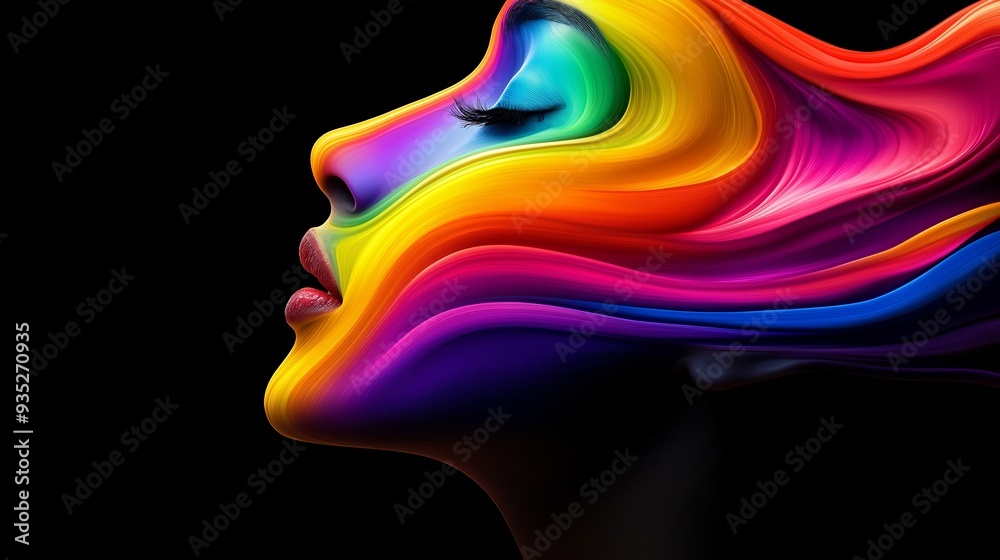 A colorful painting of a woman's face with a rainbow-colored hair. The painting is abstract and has a vibrant and lively mood A colorful painting of a woman's face with a rainbow-colored hair. The painting is abstract and has a vibrant and lively mood