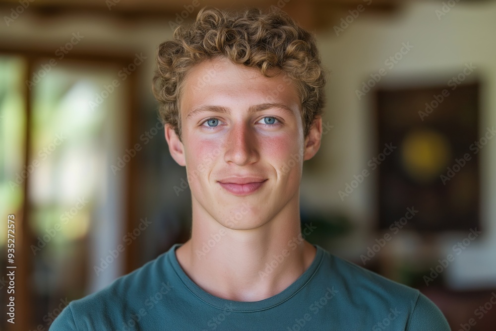 A close-up portrait of a young white man wearing a casual t-shirt, with a blurred background. A close-up portrait of a young white man wearing a casual t-shirt, with a blurred background.