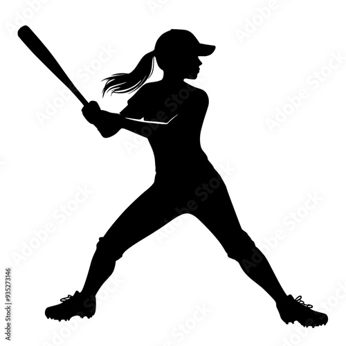 softball player girl silhouette vector