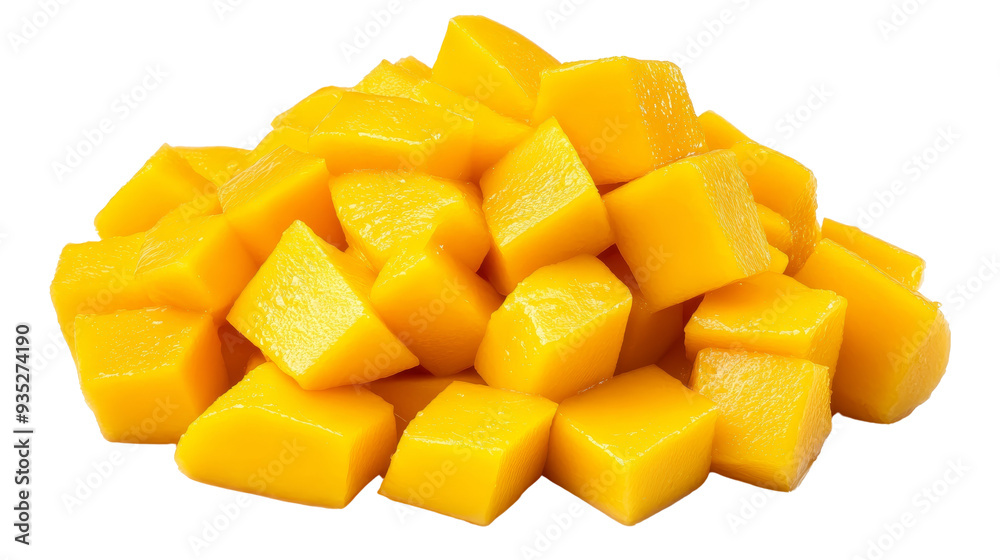 Fresh, ripe mango cubes piled together, showcasing vibrant yellow color and texture, perfect for healthy meals and desserts. Fresh, ripe mango cubes piled together, showcasing vibrant yellow color and texture, perfect for healthy meals and desserts.