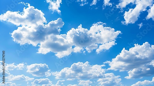 Blue sky background with clouds and sunlight. AI generation