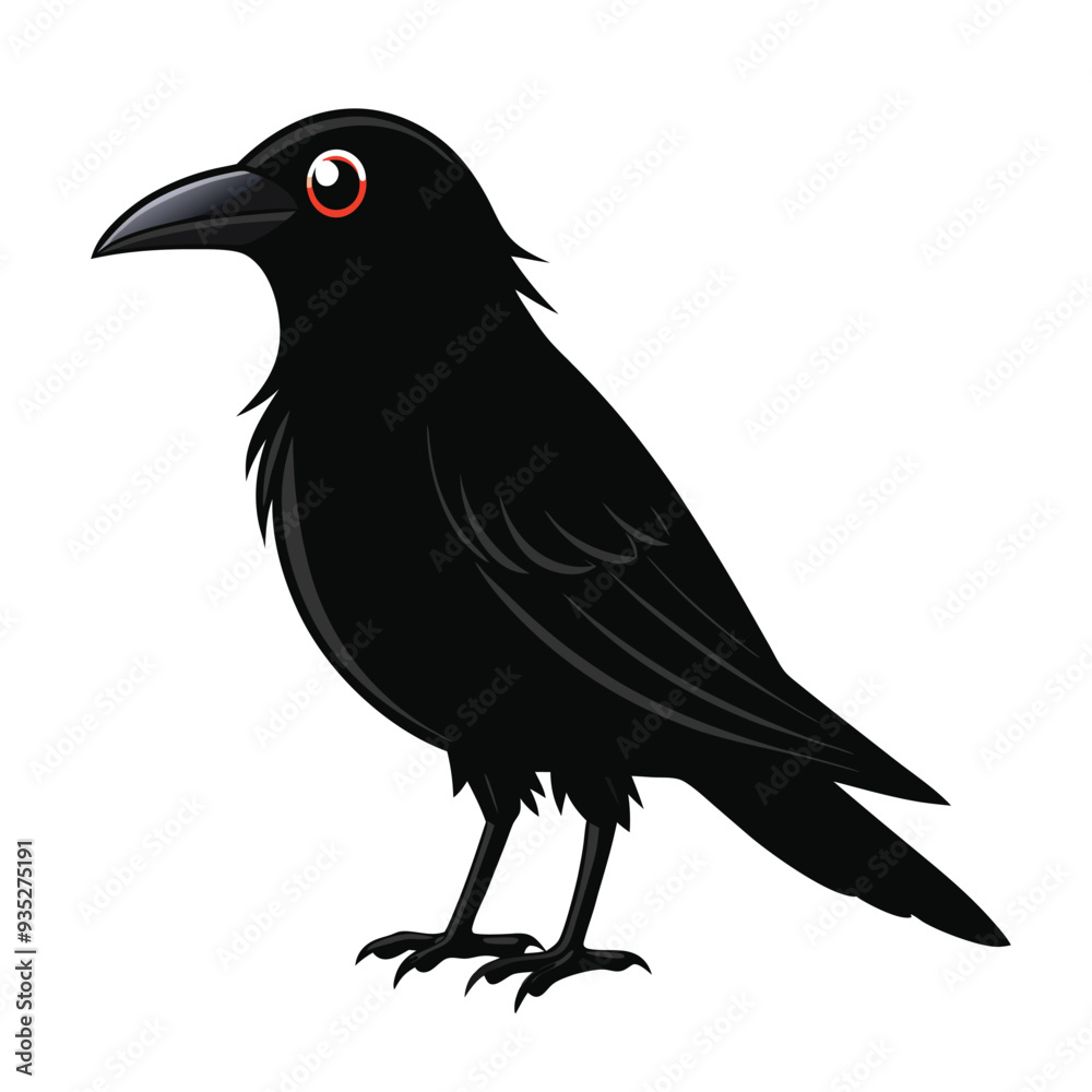 Fototapeta premium Black Vector Illustration of a Crow on a White Background