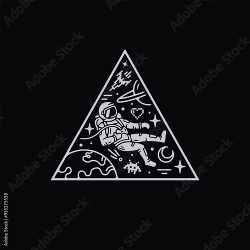 Astronaut character in space in a triangle shape model
