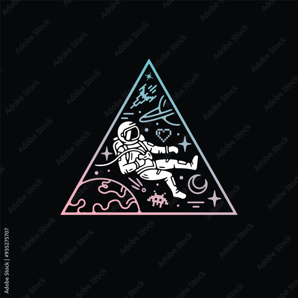 Astronaut character in space in a triangle shape model