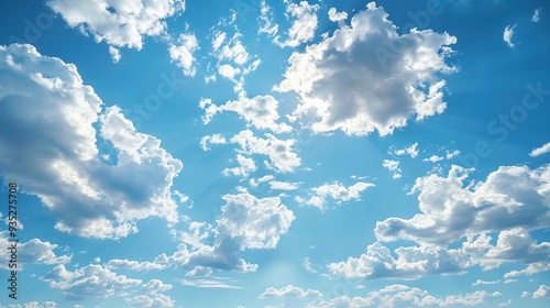 Blue sky background with clouds and sunlight. AI generation