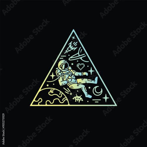 Astronaut character in space in a triangle shape model