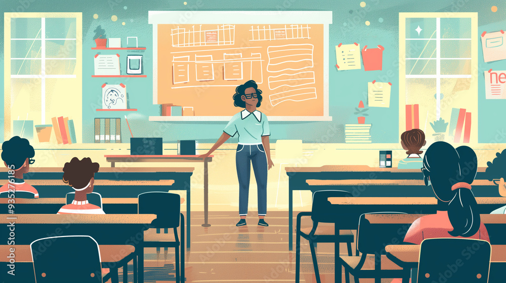 A teacher standing in front of a classroom , Labor Day and the importance of workers A teacher standing in front of a classroom , Labor Day and the importance of workers