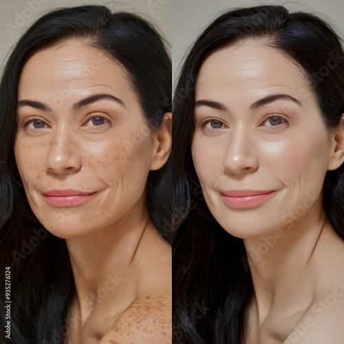 Before and after skin of a female, undergoing acne treatment, resurfacing, and Rejuvenation photo