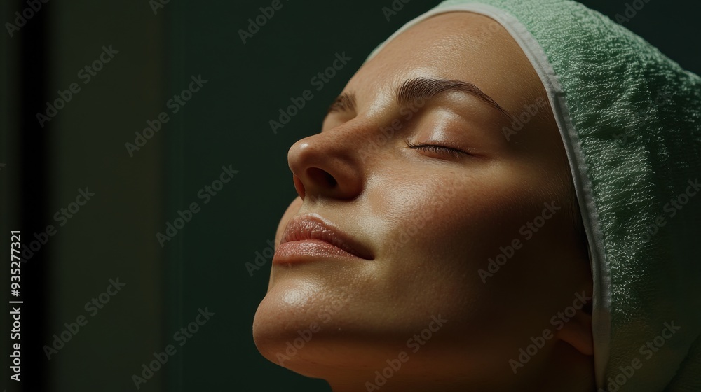 Tranquil Woman Undergoing Rejuvenating Facial Treatment - Close-up of Serene Female Face during Spa Session Tranquil Woman Undergoing Rejuvenating Facial Treatment - Close-up of Serene Female Face during Spa Session