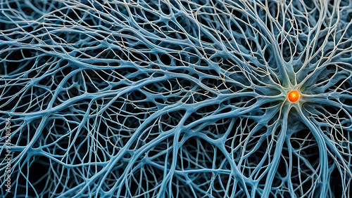 Close-up of nerve endings in the brain, showcasing the detailed connections and the complexity of the neural network.