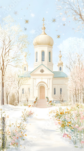 Orthodox church, winter landscape photo