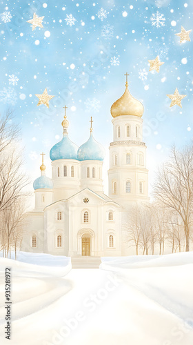 Orthodox church, winter landscape photo