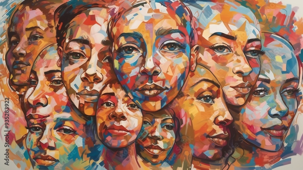 Diverse Faces of Innovation abstract collage of face different ethnicity culture each face blending into next fluid dynamic brushstrokes background swirling mix of color representing global diversity Diverse Faces of Innovation abstract collage of face different ethnicity culture each face blending into next fluid dynamic brushstrokes background swirling mix of color representing global diversity