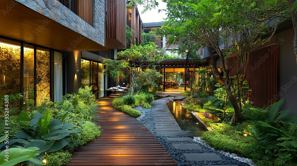 Modern hotel with beautiful garden inside,Eco-friendly. Modern hotel with beautiful garden inside,Eco-friendly.