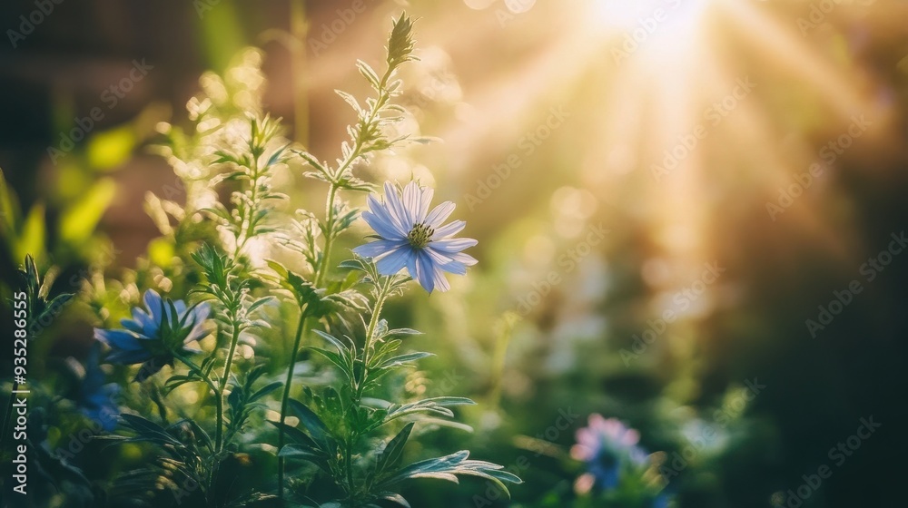 Obraz premium Vibrant Love-in-a-Mist Flower in Lush Garden Setting: Photography Print