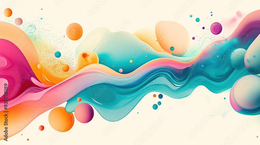 Colorful fluid shapes and bubbles on a light background Colorful fluid shapes and bubbles on a light background
