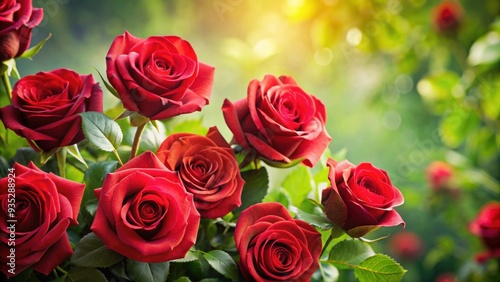 Beautiful red roses with green leaves on background , roses, flowers, red, vibrant, romantic, love, petals, botanical