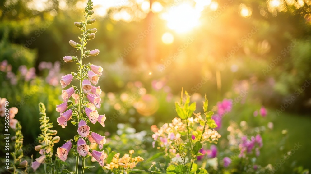 Enchanting Wide Shot of Foxglove Flower Surrounded by Garden Beauty Enchanting Wide Shot of Foxglove Flower Surrounded by Garden Beauty