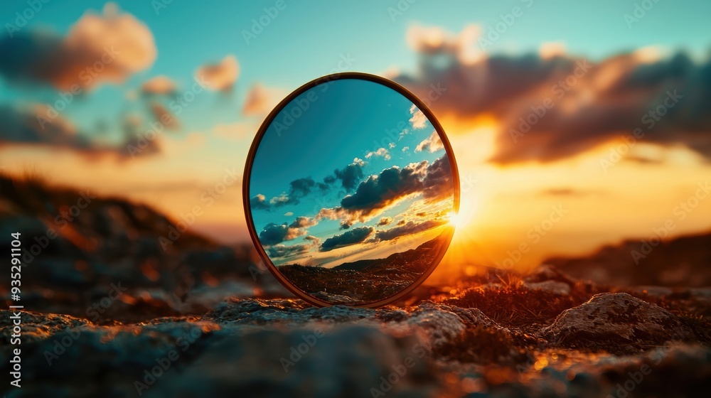 Sunset Reflection Through Lens Shows Stunning Sky and Vibrant Colors Sunset Reflection Through Lens Shows Stunning Sky and Vibrant Colors