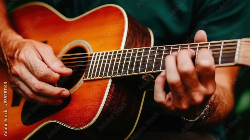 Fototapeta premium Beautiful Guitarist Lost In The Melody, Strings Singing 
