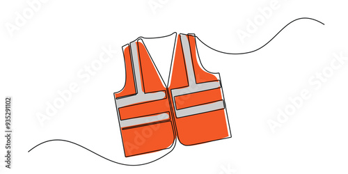 sine art drawing of safety vest.one line drawing of safety vest vector with orange and gray colors.line vector illustration.isolated white background