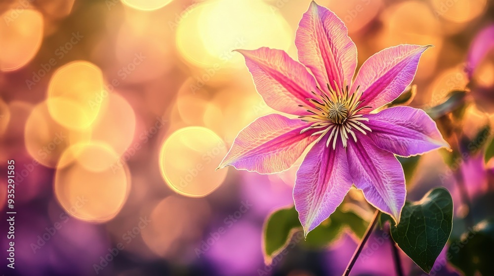 Vibrant Wide Shot of Clematis Flower in a Beautiful Garden Setting Vibrant Wide Shot of Clematis Flower in a Beautiful Garden Setting
