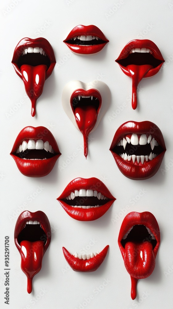 Set of Sexy Vampire mouths and teeth vector set of Halloween horror holiday monsters,female lips with fangs,halloween witches or beast creatures,Vampire bloody lips set,banner elements. Set of Sexy Vampire mouths and teeth vector set of Halloween horror holiday monsters,female lips with fangs,halloween witches or beast creatures,Vampire bloody lips set,banner elements.