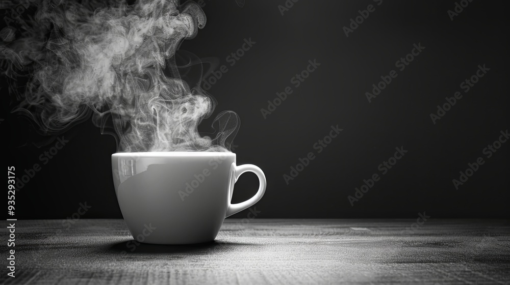 Understated steam rising from a coffee cup with a smooth area for text Understated steam rising from a coffee cup with a smooth area for text