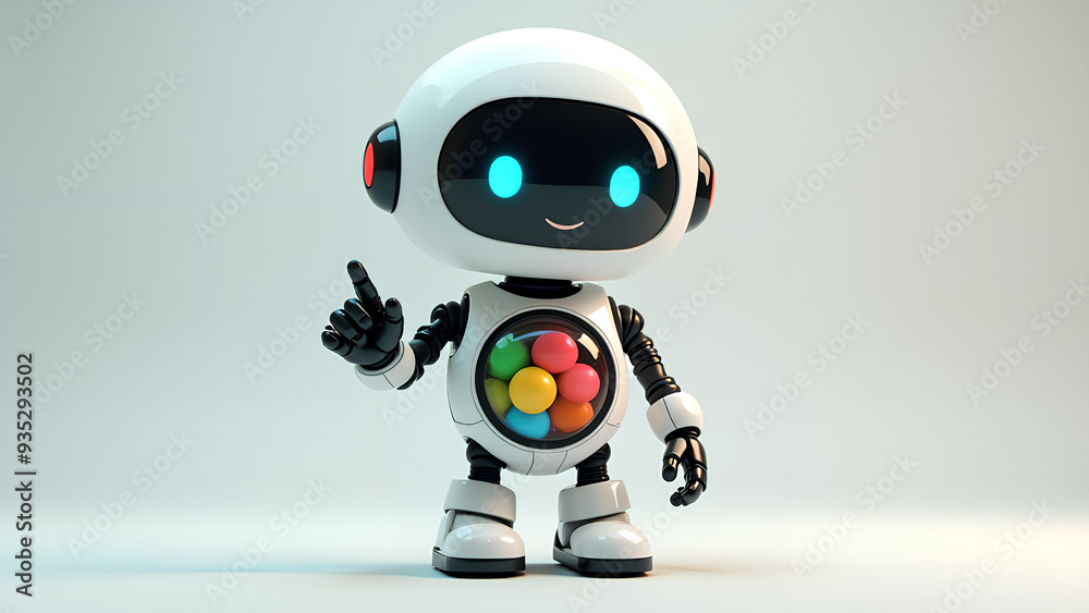 A very cute 3D robot that has a glass circle inside its chest A very cute 3D robot that has a glass circle inside its chest