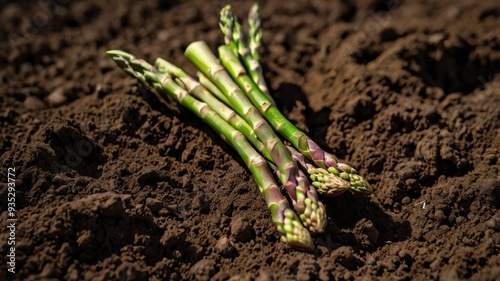  Detailed view of asparagus in farm soil 