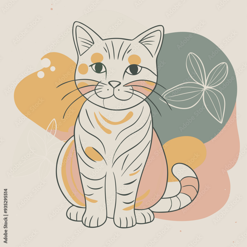 Simple and charming illustration of a peaceful tabby cat, perfect for pet lovers and fans of contemporary design Simple and charming illustration of a peaceful tabby cat, perfect for pet lovers and fans of contemporary design