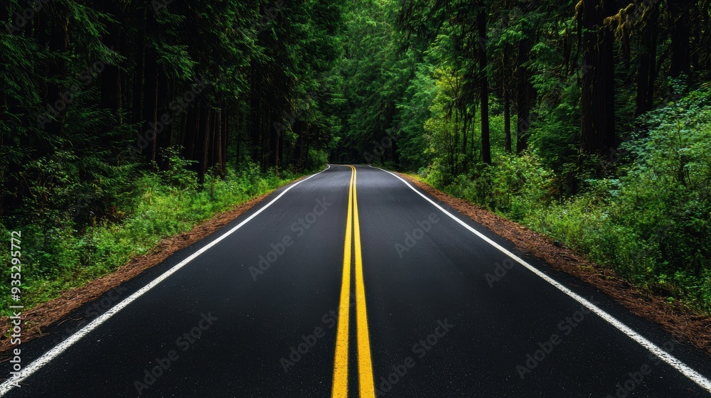 Serene Forest Road with Tall Green Trees Captured in Daytime Serene Forest Road with Tall Green Trees Captured in Daytime