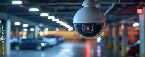 Wallpaper Mural A high-tech IP security camera installed in a modern parking garage, capturing a wide-angle view of the area Torontodigital.ca