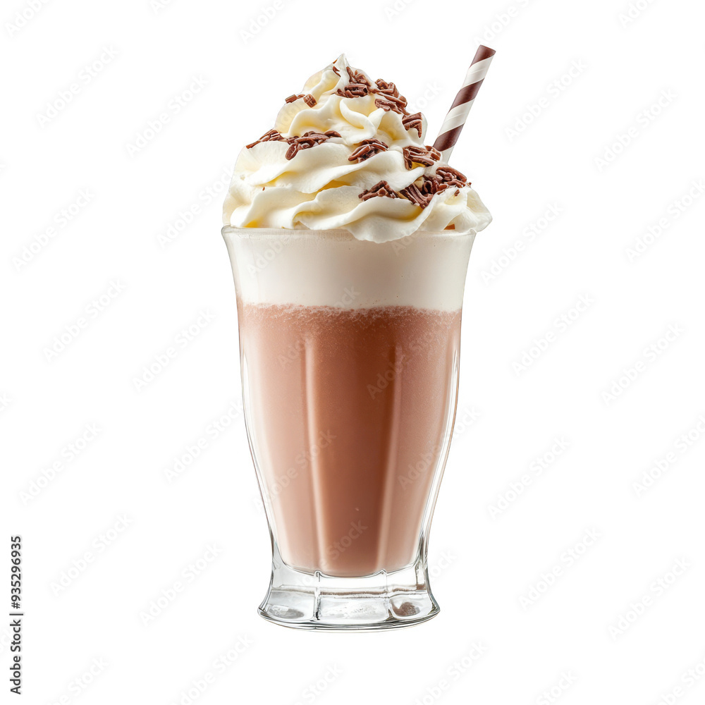 Cup of creamy chocolate cappuccino with a splash of milk, served cold and perfect for a sweet treat Cup of creamy chocolate cappuccino with a splash of milk, served cold and perfect for a sweet treat